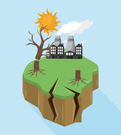 industrial factories with dead tree and sun icon cartoon vector illustration graphic designのイラスト素材