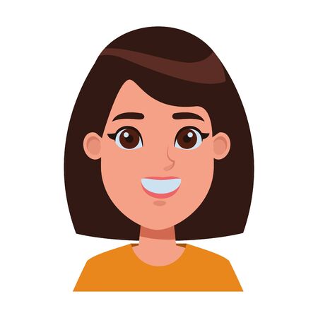 young brunette woman with short hair avatar cartoon character vector illustration graphic designのイラスト素材