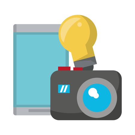 cellphone with light bulb and camera icon cartoon vector illustration graphic designのイラスト素材