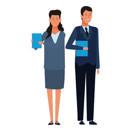 business couple avatar cartoon character with documents folder vector illustration graphic designのイラスト素材