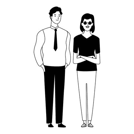 couple avatar cartoon character  with casual fashion clothes and business suit vector illustration graphic designのイラスト素材