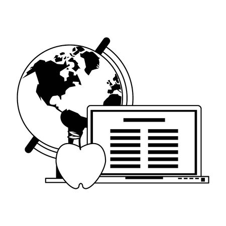 Education and school supplies world globe laptop and apple cartoons vector illustration graphic designのイラスト素材