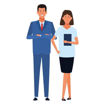 business couple avatar cartoon character with documents folder vector illustration graphic designのイラスト素材