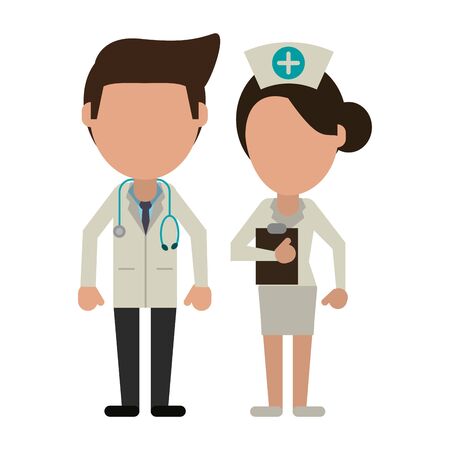 Medical teamwork avatar doctor and nurse with clipboard vector illustration graphic designのイラスト素材