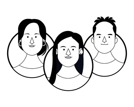 Young people face cartoons round icons vector illustration graphic designのイラスト素材