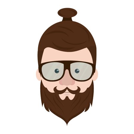 Hipster guy face with fashion glasses and mustache with beard cartoon vector illustration graphic designのイラスト素材