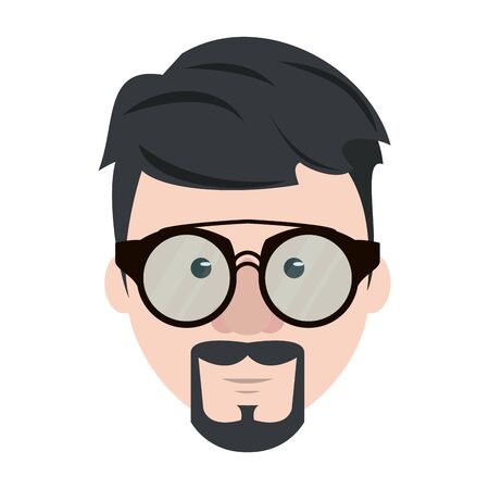 Hipster guy face with fashion glasses and mustache cartoon vector illustration graphic designのイラスト素材