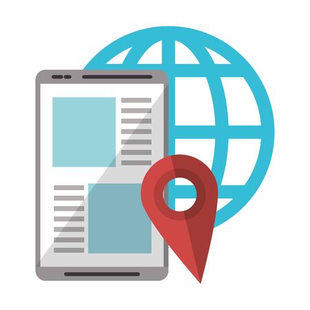 Tablet browsing online location with globe vector illustration graphic designのイラスト素材
