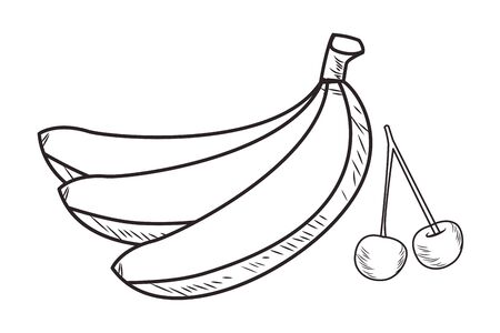 Fresh fruit nutrition healthy bananas and cherry food and fitness diet options black and white vector illustration graphic designのイラスト素材