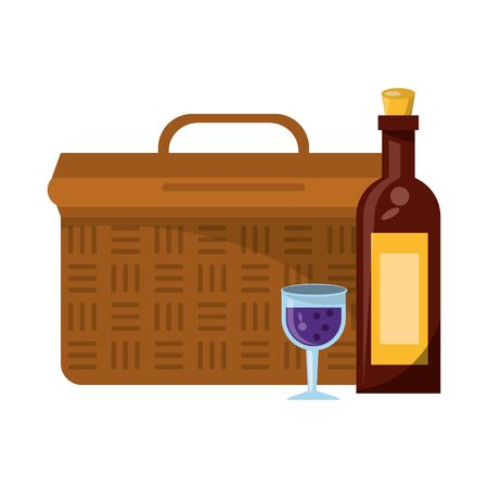 Picnic basket with wine bottle and cup vector illustration graphic designのイラスト素材
