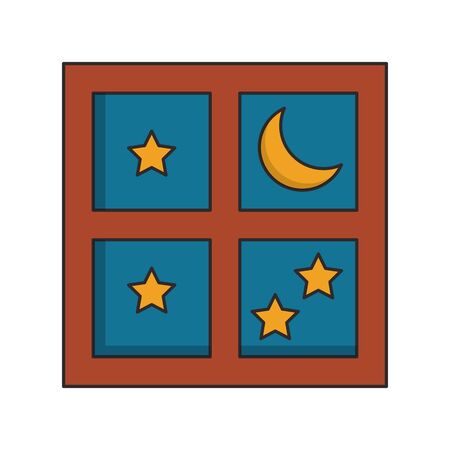 Night moon and stars through window cartoon vector illustration graphic designのイラスト素材