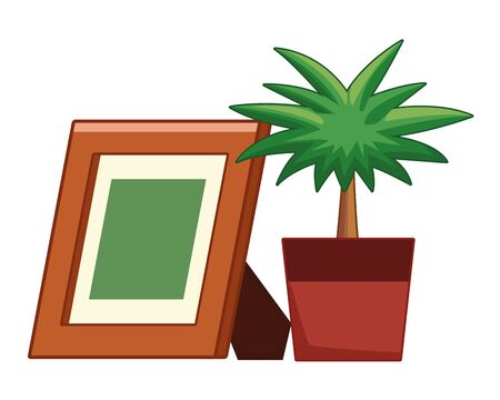 photo frame and decorative plant in a pot icon cartoon vector illustration graphic designのイラスト素材