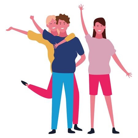 Happy people friends smiling and having fun cartoon vector illustration graphic designのイラスト素材