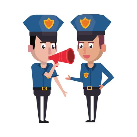 two policemen working policeman using peripone avatar cartoon character vector illustration graphic designのイラスト素材