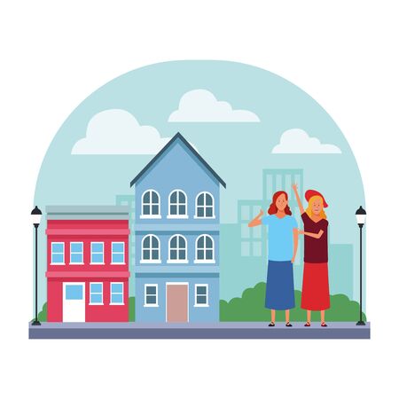 women avatar cartoon character thumb up wearing skirt hat  in the neighborhood scenery vector illustration garphic designのイラスト素材