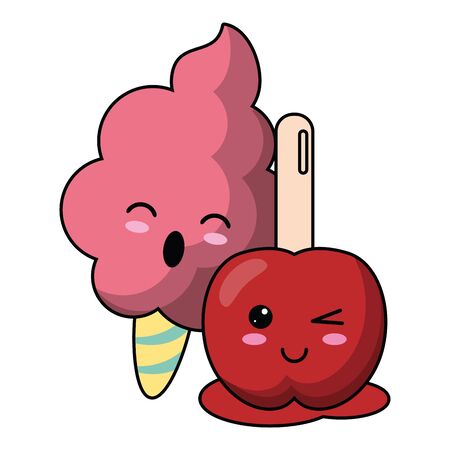 candy and desserts sugar cotton and caramel apple cartoon vector illustration graphic designのイラスト素材