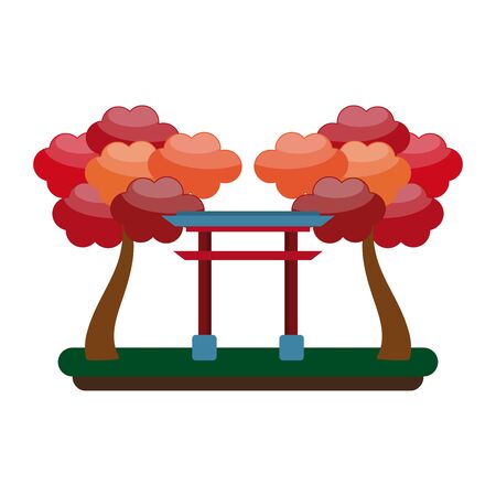 Japanese gate with trees cartoon isolated vector illustration graphic designのイラスト素材