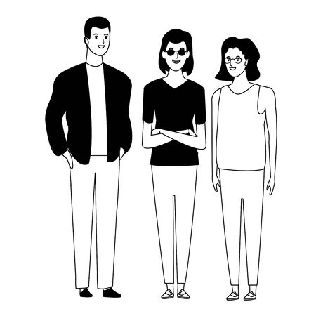 group of friends avatar cartoon character with fashion casual clothes  vector illustration graphic designのイラスト素材