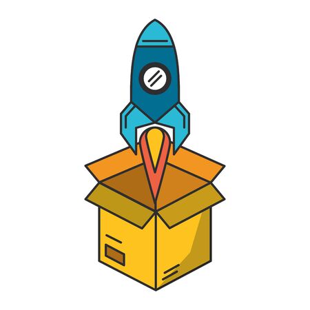 rocket taking off over box cartoon vector illustration graphic designのイラスト素材