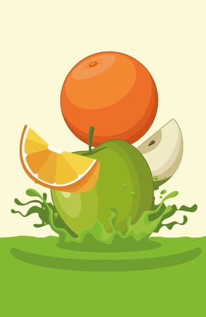 orange and apple falling for smoothie icon cartoon vector illustration graphic designのイラスト素材