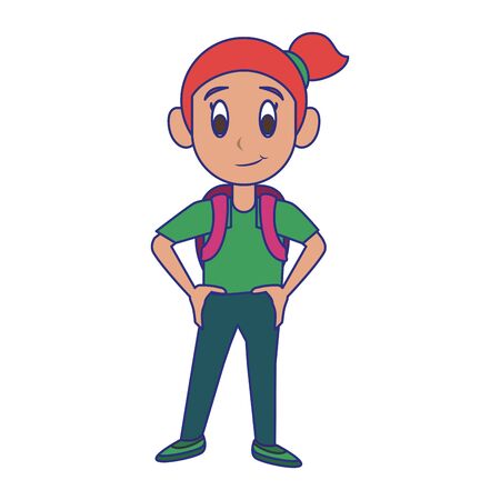 Studen girl greeting with backpack cartoon vector illustration graphic designのイラスト素材