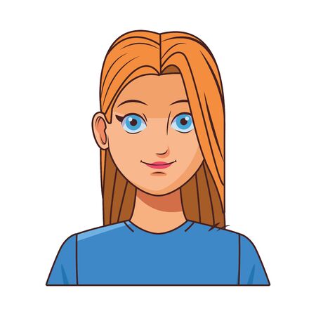 young woman wearing a blue t-shirt avatar cartoon character vector illustration graphic designのイラスト素材