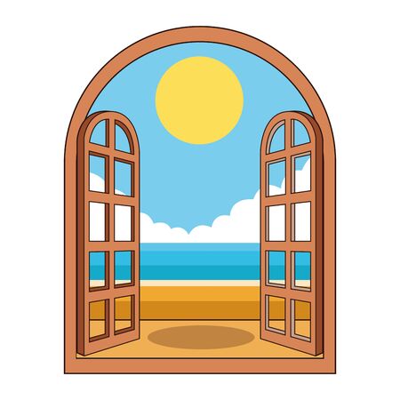 beach through the window icon cartoon vector illustration graphic designのイラスト素材