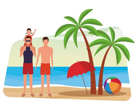 summer vacation men with girl at beach cartoon vector illustration graphic designのイラスト素材