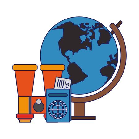 Travel and vacations symbols world globe passport and binoculars vector illustration graphic designのイラスト素材