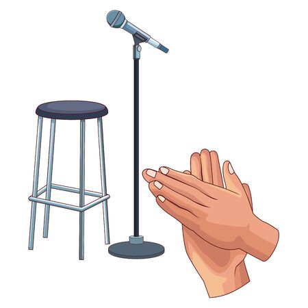 microphone and chair icon cartoon and hands clapping vector illustration graphic designのイラスト素材