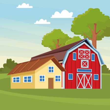 farm and barn icon cartoon rural landscape vector illustration graphic designのイラスト素材