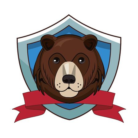Bear face cool sketch on badge with blank ribbon banner vector illustration graphic designのイラスト素材