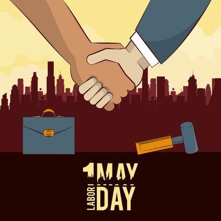 Labor day may eleven card handshaking businessman and worker vector illustration graphic designのイラスト素材