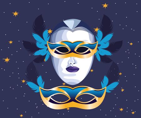 masks with feathers icon cartoon starry night sky background vector illustration graphic designのイラスト素材