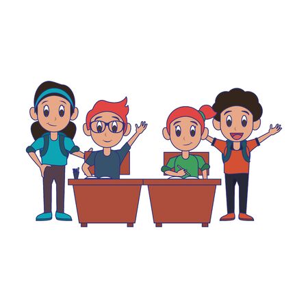 Students kids in school seated on desks cartoon vector illustration graphic designのイラスト素材