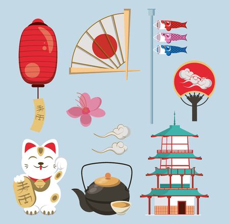 Japanese architecture and elements collection vector illustration graphic designのイラスト素材
