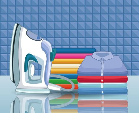 House keeping and laundry supplies clean clothing with iron scene elements cartoon vector illustration graphic designのイラスト素材