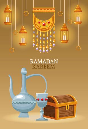 ramadan kareem with islamic symbols vector illustration graphic designのイラスト素材