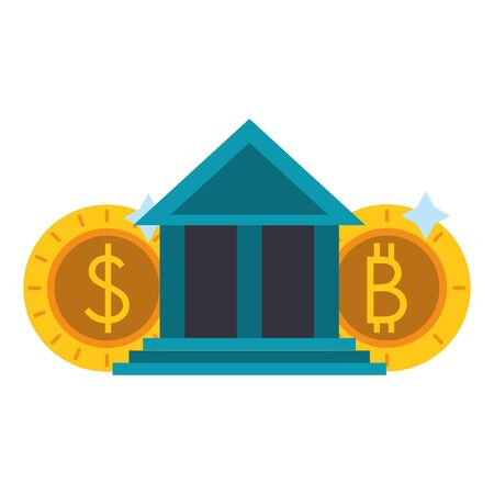 Bitcoin cryptocurrency bank building and coins symbols vector illustration graphic designのイラスト素材