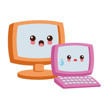 computer and laptop cute   cartoon vector illustration graphic designのイラスト素材