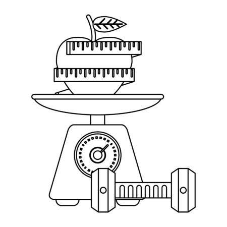 Healthy lifestyle and weight loss apple on balance with dumbbell vector illustration graphic designのイラスト素材