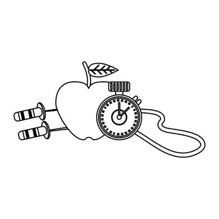 Healthy lifestyle and weight loss apple and timer with rope symbols vector illustration graphic designのイラスト素材