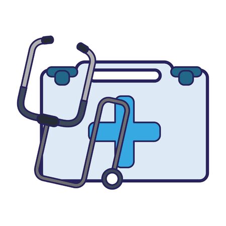Medical healthcare supplies first aids suitcase and stethoscope vector illustration graphic designのイラスト素材