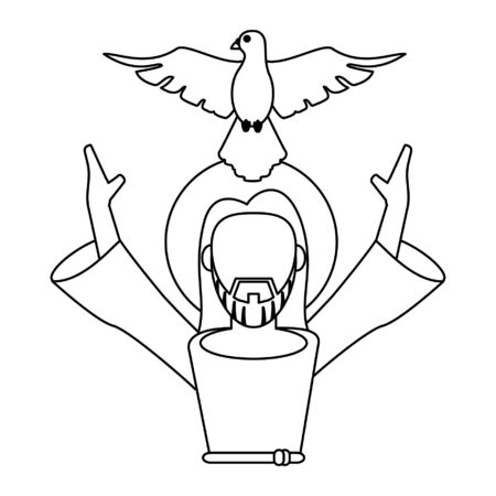 jesus christ man with arms open and dove cartoon vector illustration graphic designのイラスト素材
