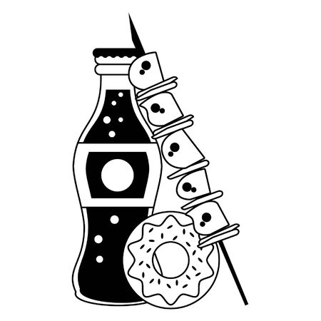 Meat stick and donut with soda bottle cartoon isolated vector illustration graphic designのイラスト素材