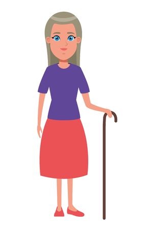 old woman with cane avatar cartoon character portrait vector illustration graphic designのイラスト素材