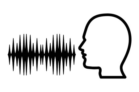 human head silhouette with sound signal icon cartoon black and white vector illustration graphic designのイラスト素材