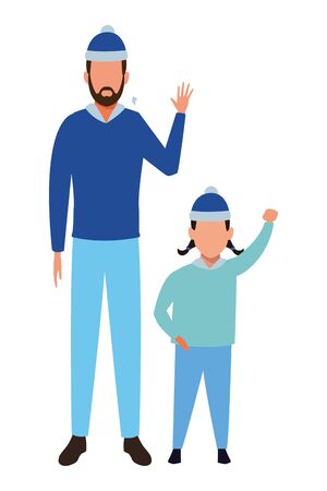 young man and child wearing winter clothes with knitted cap vector illustration graphic designのイラスト素材