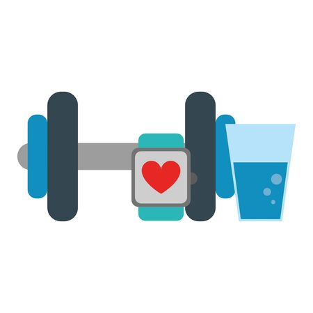 Gym fitness equipment dumbbells smartwatch and water glass vector illustration graphic designのイラスト素材