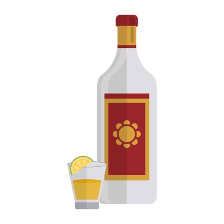 Tequila bottle and shot with lemon cartoon vector illustration graphic designのイラスト素材